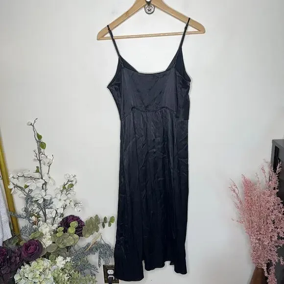 ANTHROPOLOGIE Giverny Midi Slip Dress Satin Black {L9} - Picture 4 of 6
